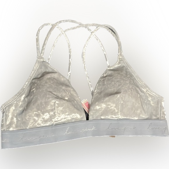 Victoria’s Secret PINK Large Light Blue Strappy Velvet Lounge Bra - Picture 3 of 5